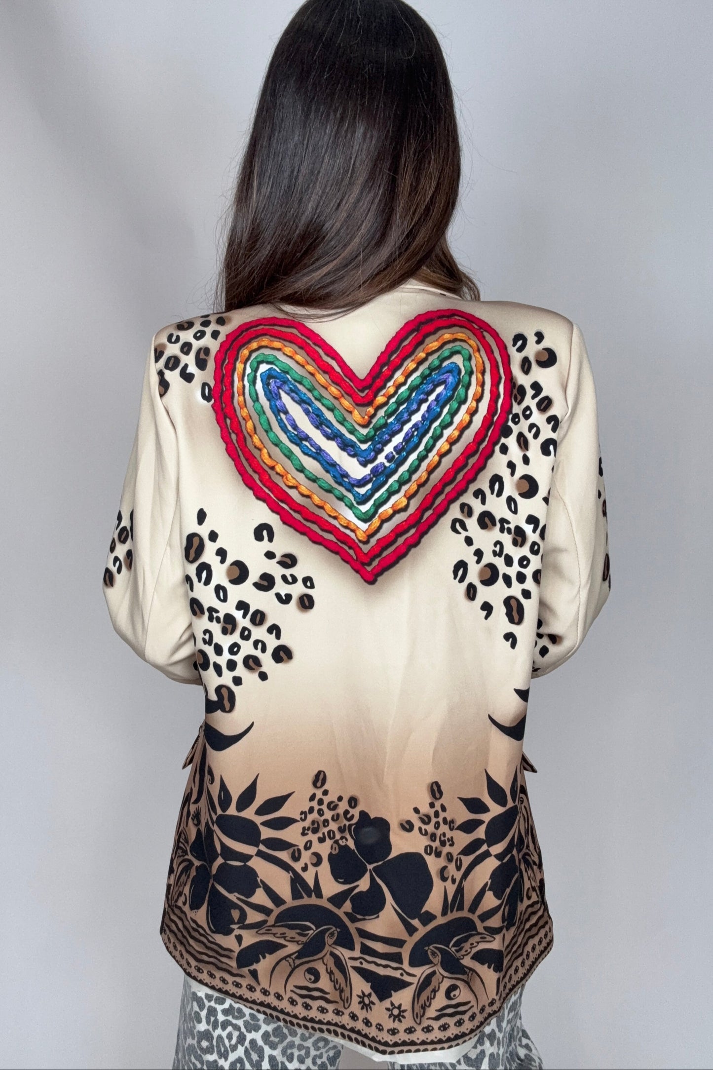 Italian Beige Heart Printed Blazer - Born To Glam Born To Glam