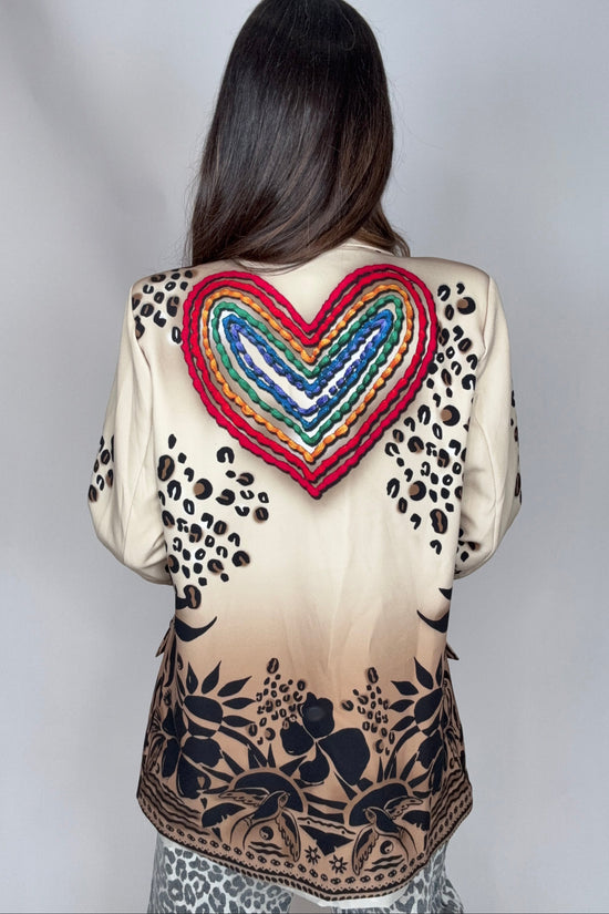 Italian Beige Heart Printed Blazer - Born To Glam Born To Glam