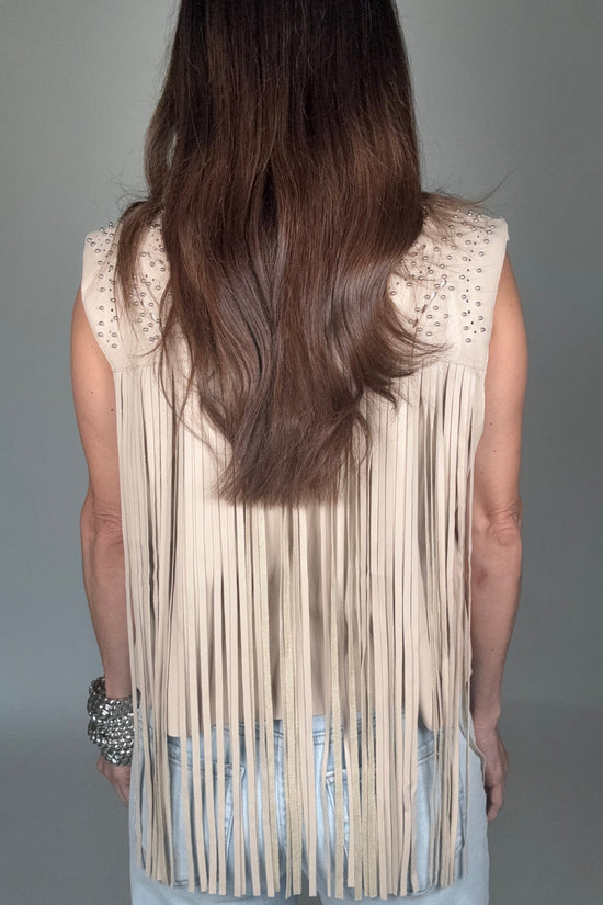 Beaded Yoke Faux Leather Fringe Vest - Born To Glam Born To Glam