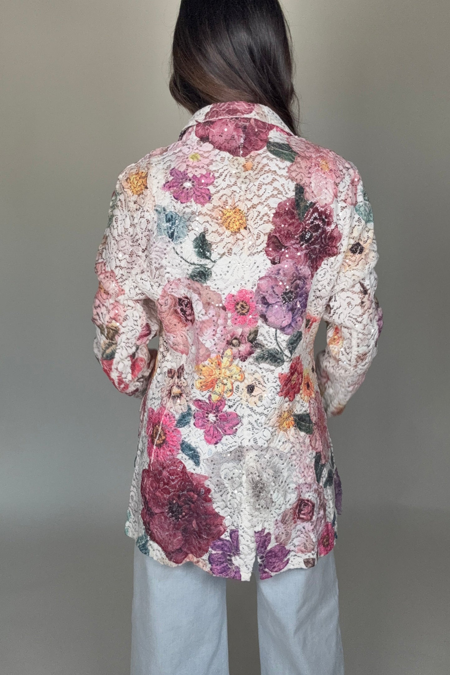 White Floral Lace Sequin Blazer - Born To Glam Born To Glam