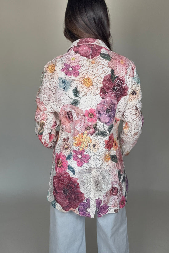 White Floral Lace Sequin Blazer - Born To Glam Born To Glam