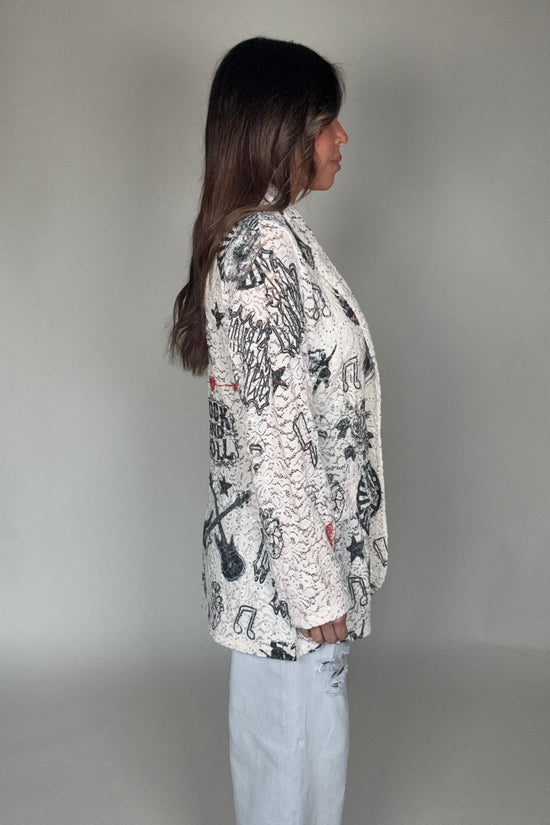 Rock And Roll Lace and Sequin Print Blazer Jacket - Born To Glam Born To Glam