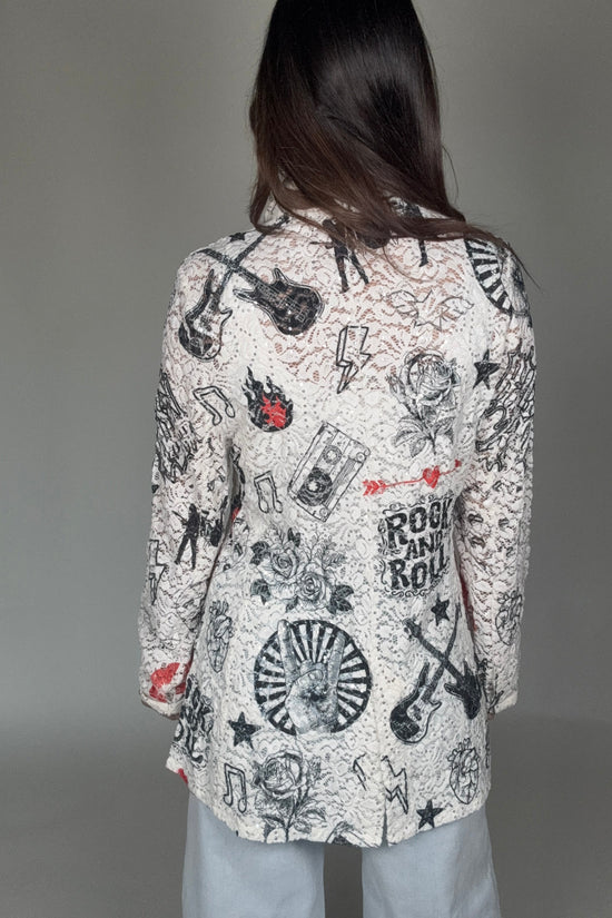 Rock And Roll Lace and Sequin Print Blazer Jacket - Born To Glam Born To Glam