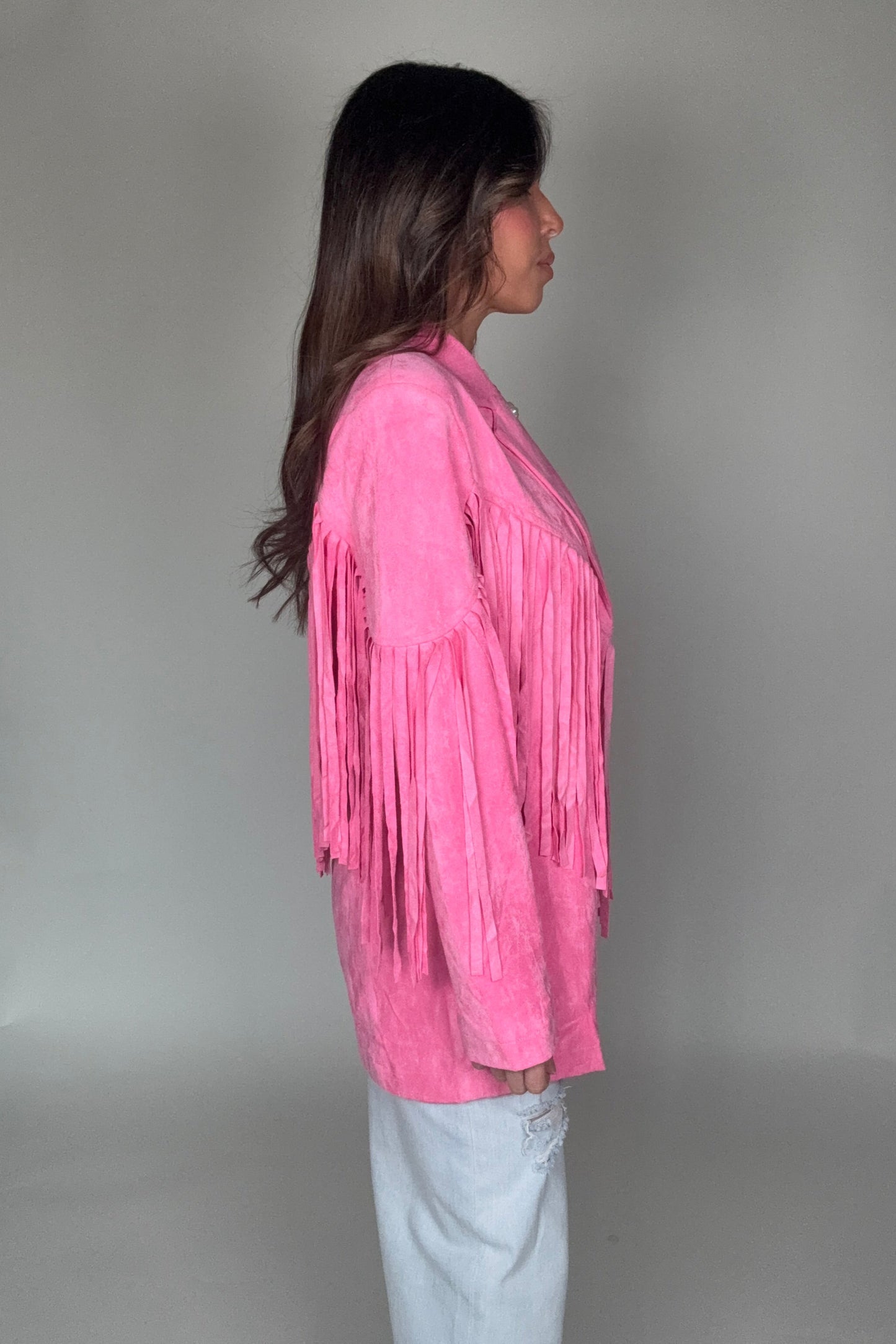 Lightweight Suede Fringe Open Tunic Western Blazer - Born To Glam Born To Glam