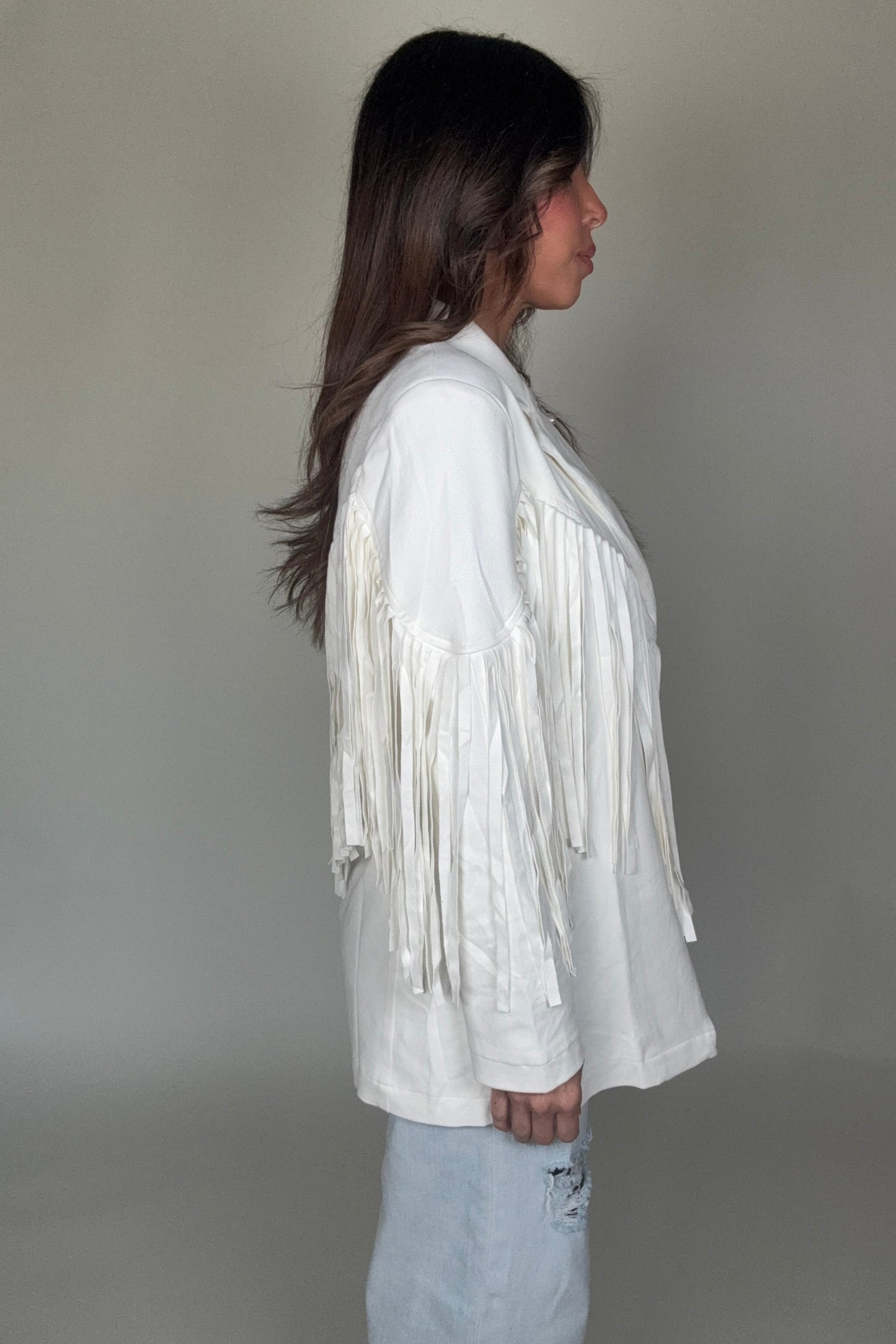 Lightweight Suede Fringe Open Tunic Western Blazer - Born To Glam Born To Glam