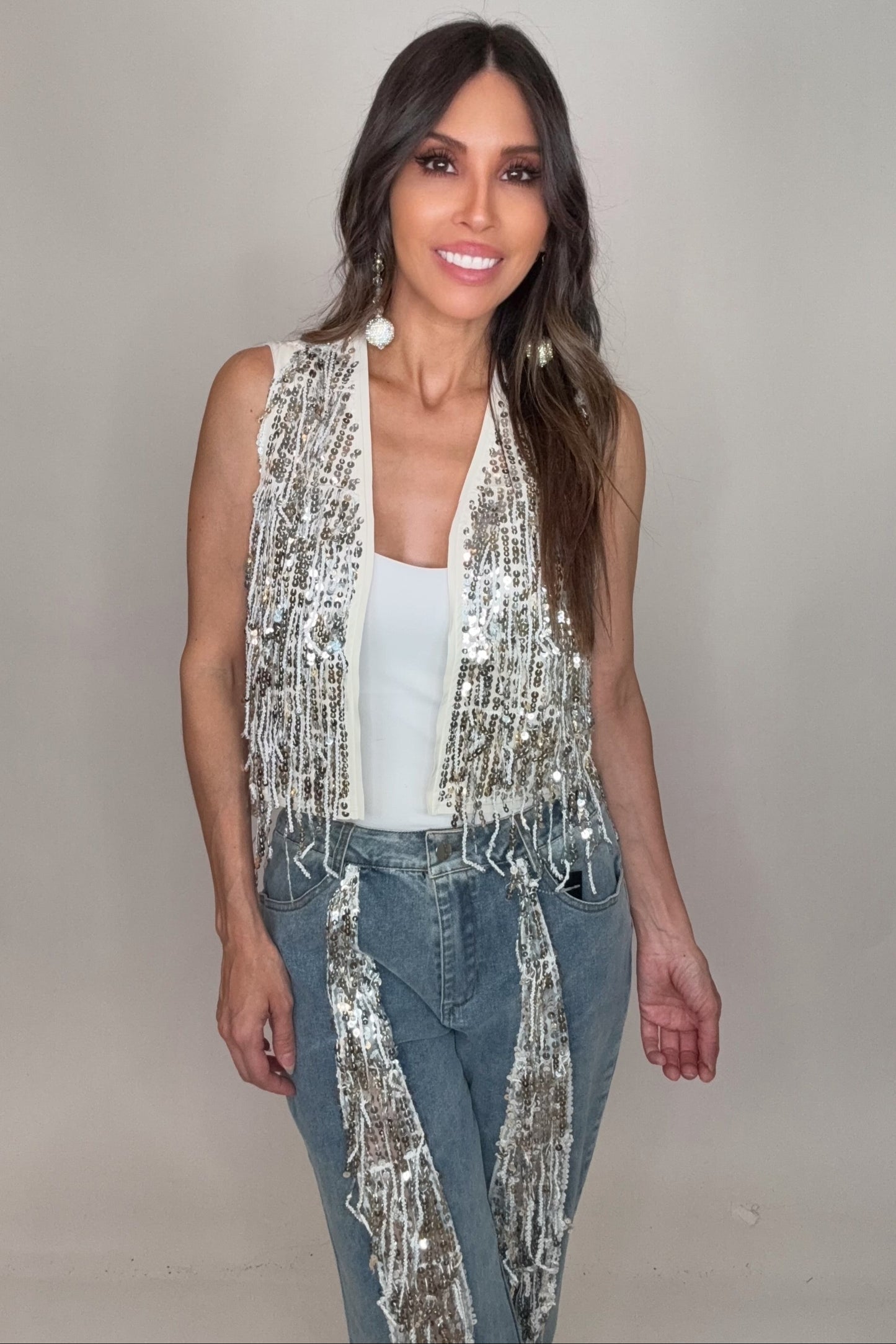 Faux Leather Sequin Fringe Vest - Born To Glam Born To Glam