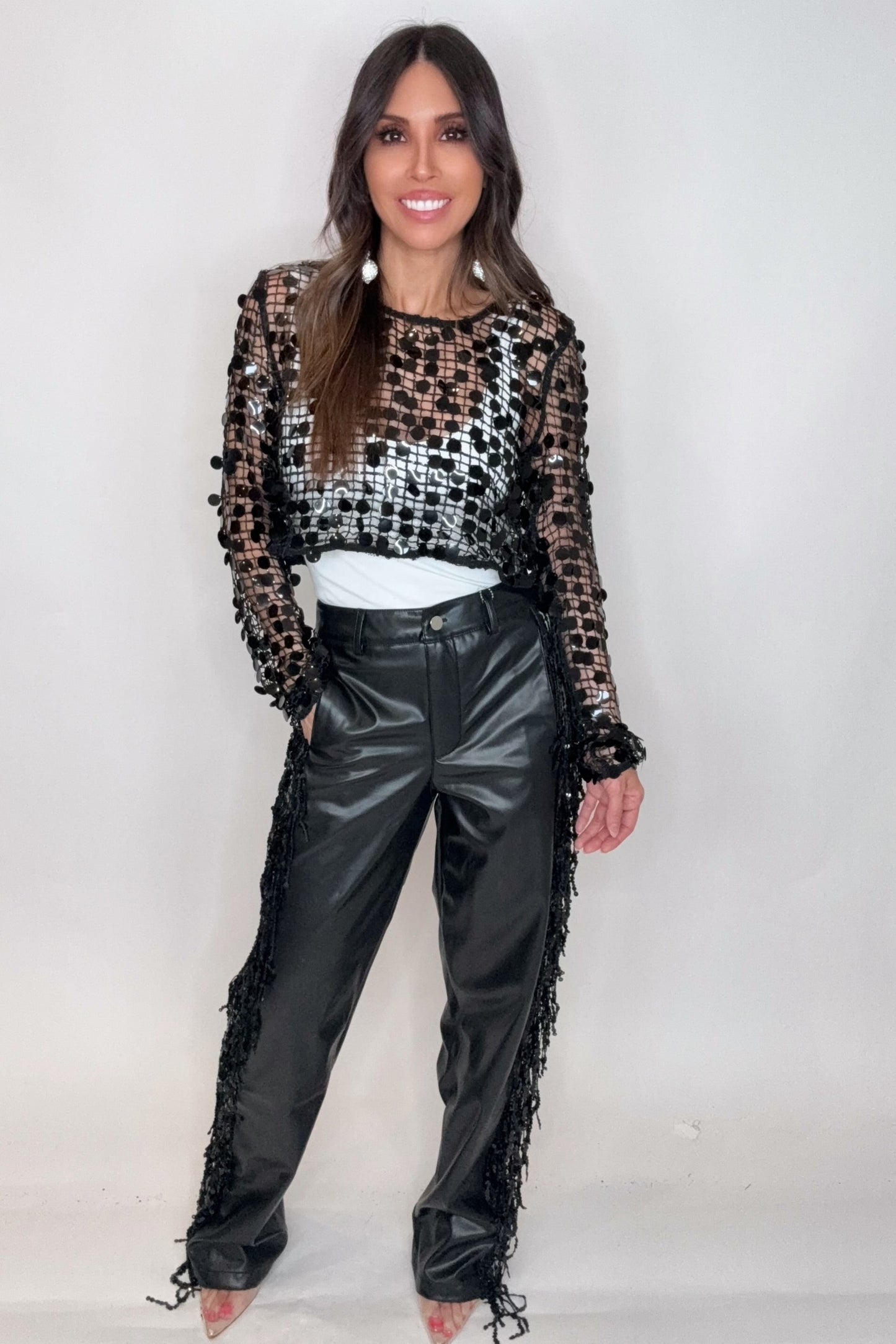 Shimmer Lane Faux Leather Fringe Pants - Born To Glam Born To Glam