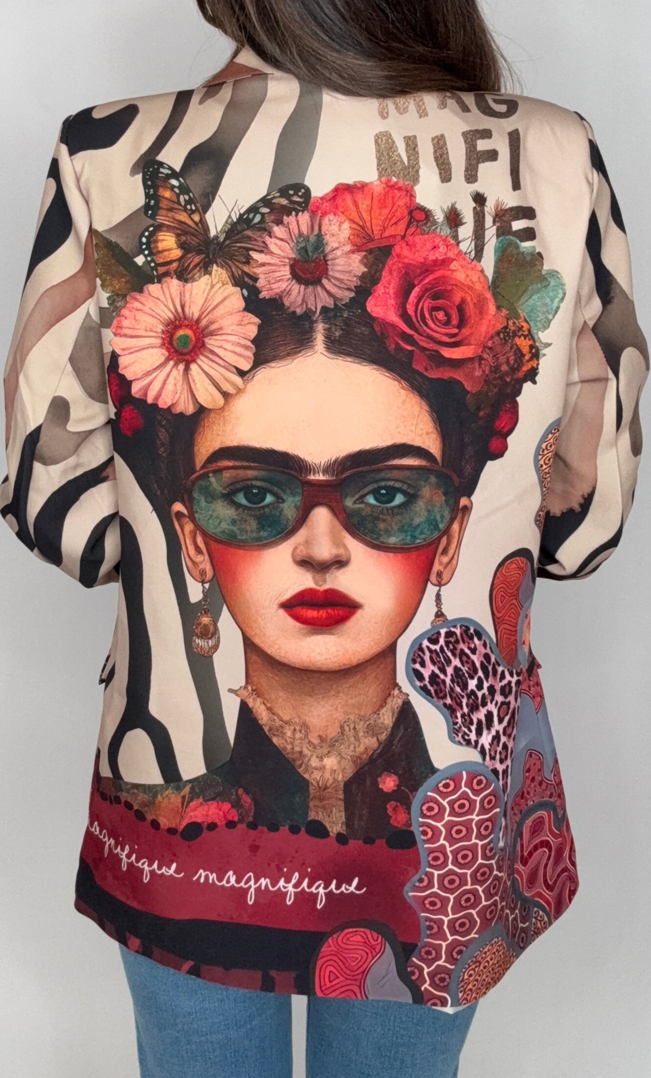 Beige Italian Pop Art "FRIDA" Print Blazer - Born To Glam Born To Glam
