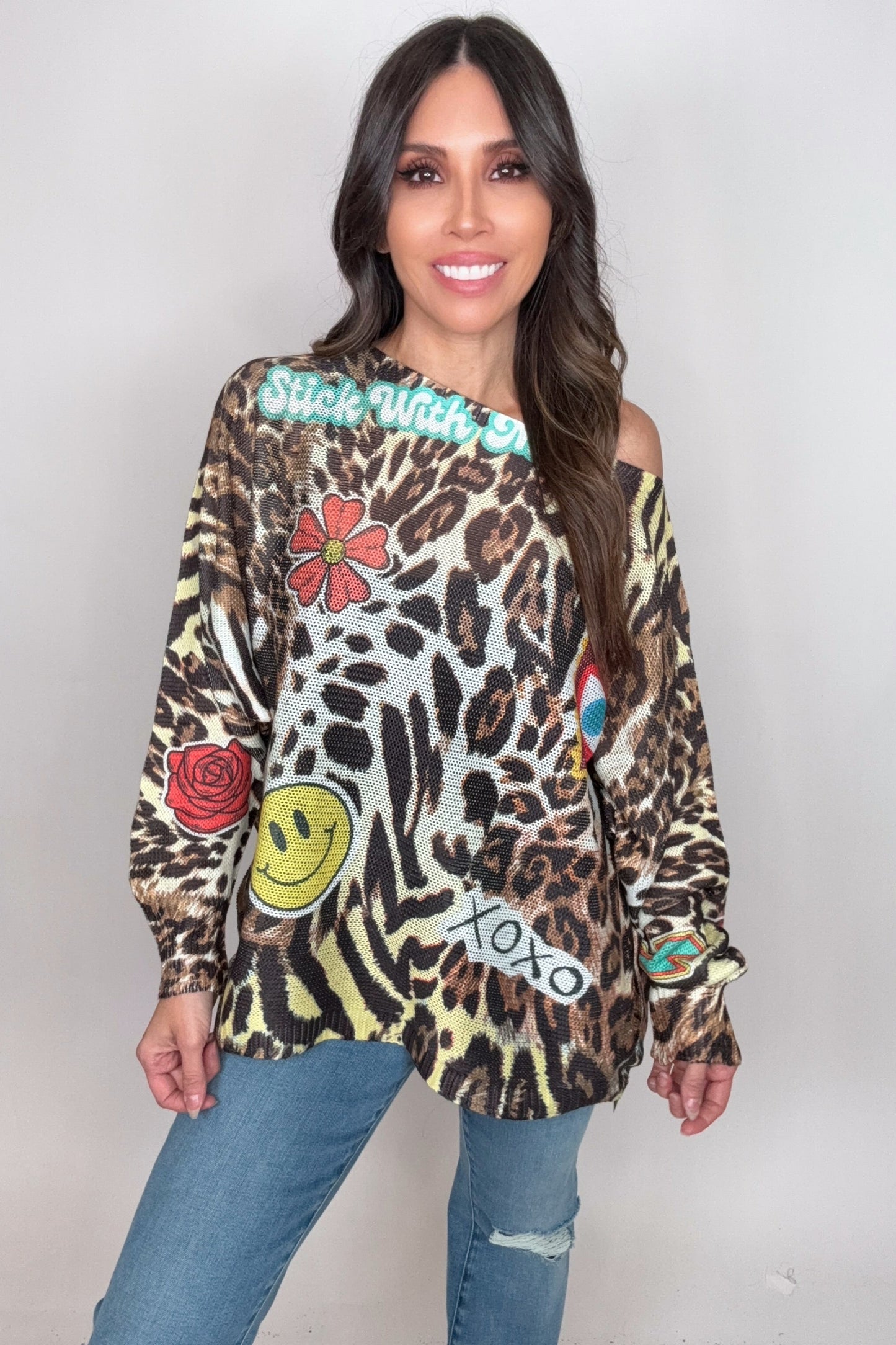 Stick With Me XoXo Round Neck Printed Sweater - Born To Glam Born To Glam