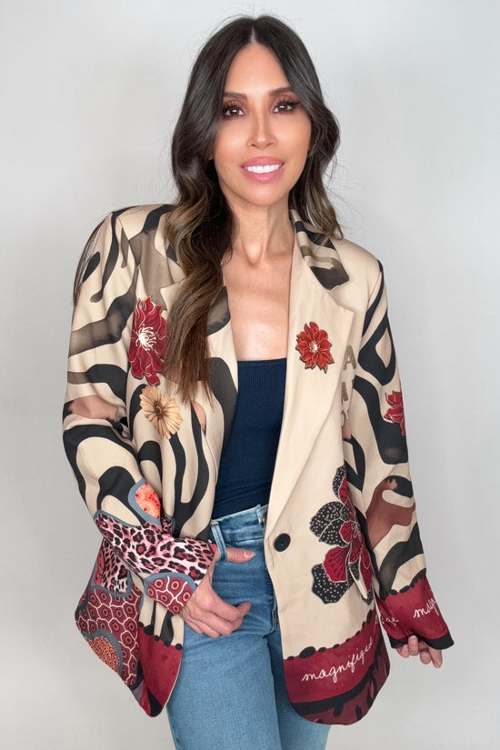 Beige Italian Pop Art "FRIDA" Print Blazer - Born To Glam Born To Glam