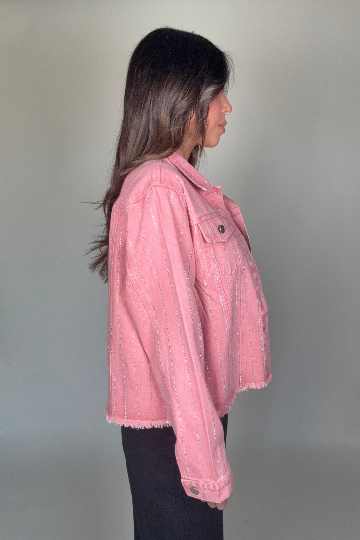 Pink Crystal Stripe Denim Jacket - Born To Glam Born To Glam