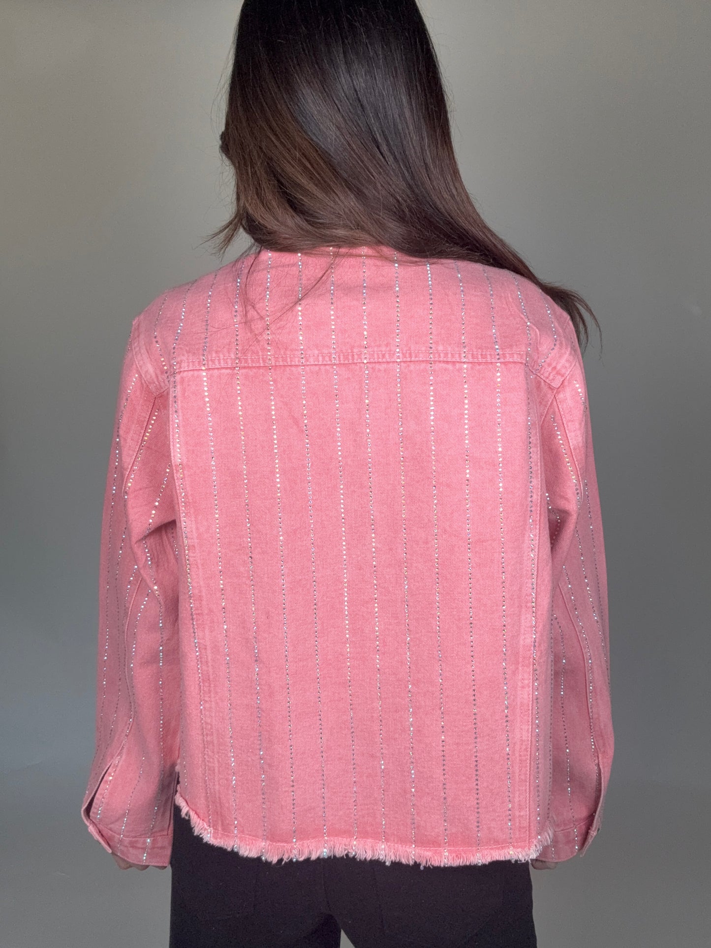 Pink Crystal Stripe Denim Jacket - Born To Glam Born To Glam