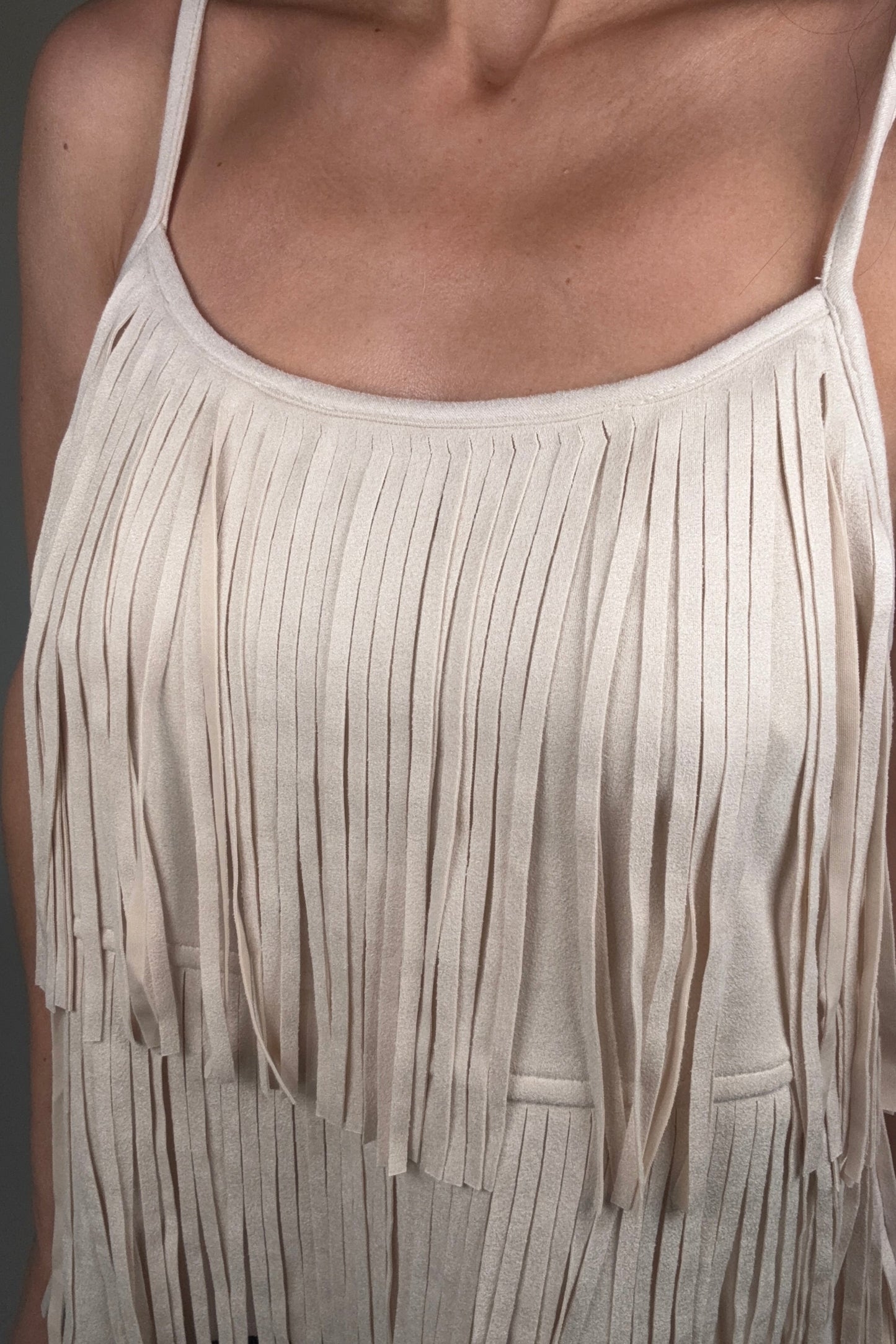 Cream Fringe Faux Suede Cami Top - Born To Glam Born To Glam