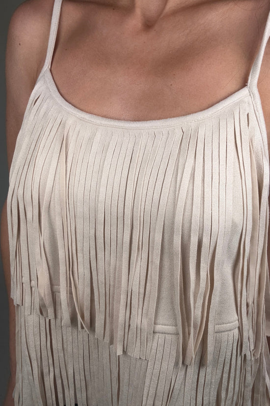 Cream Fringe Faux Suede Cami Top - Born To Glam Born To Glam