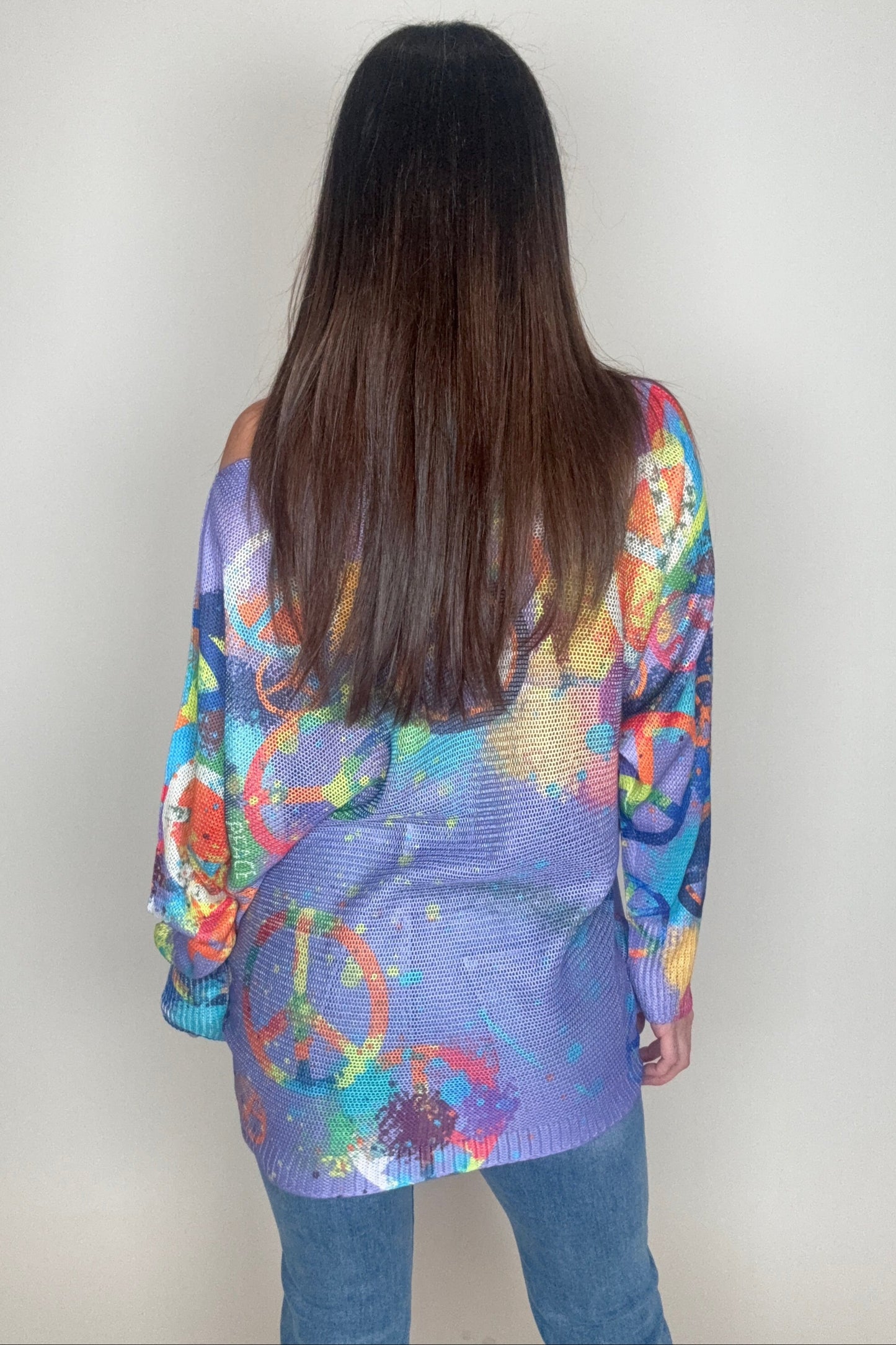 Purple Peace & Love Knit Printed Sweater - Born To Glam Born To Glam