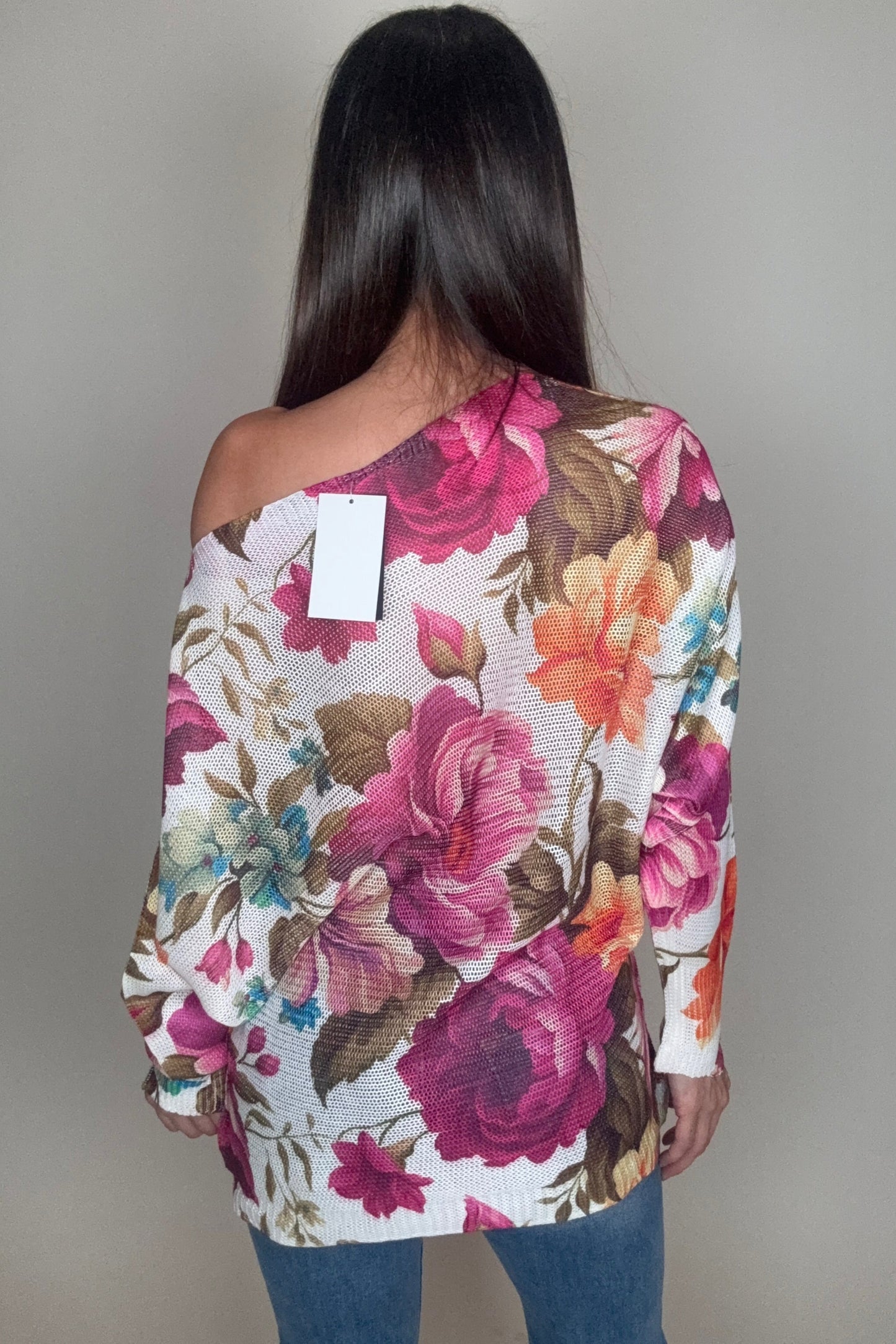 Fuchsia Floral Round Neck Knit Printed Sweater - Born To Glam Born To Glam
