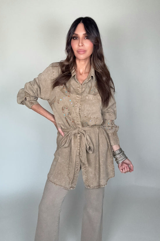 Tencel Chambray Embroidered Studded Tunic - Born To Glam Born To Glam