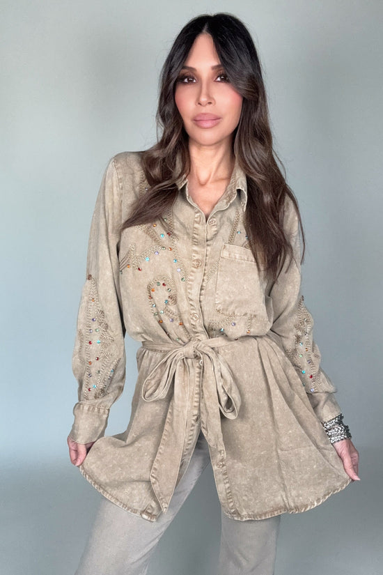 Tencel Chambray Embroidered Studded Tunic - Born To Glam Born To Glam