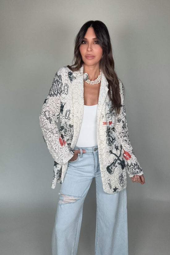 Rock And Roll Lace and Sequin Print Blazer Jacket - Born To Glam Born To Glam