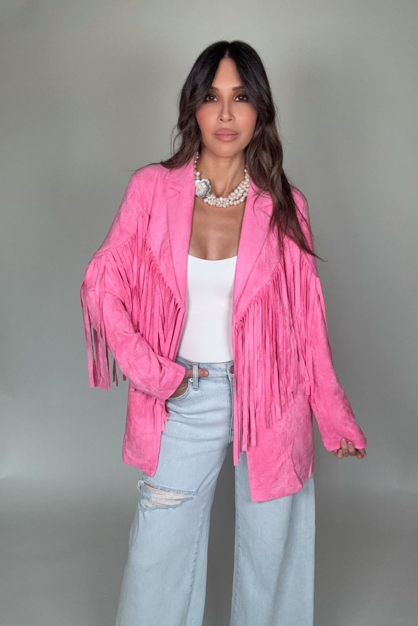 Lightweight Suede Fringe Open Tunic Western Blazer - Born To Glam Born To Glam