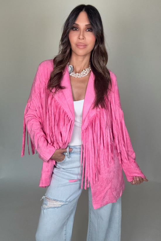 Lightweight Suede Fringe Open Tunic Western Blazer - Born To Glam Born To Glam