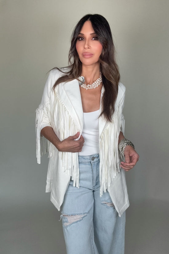Lightweight Suede Fringe Open Tunic Western Blazer - Born To Glam Born To Glam
