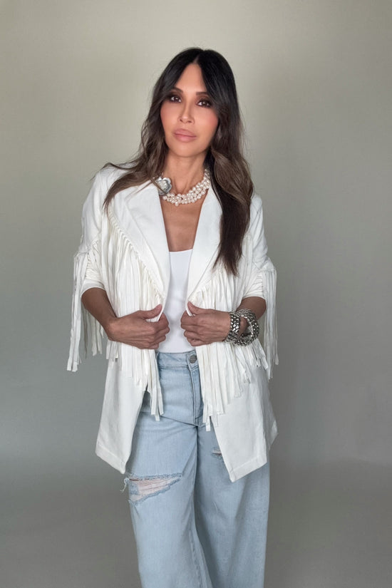 Lightweight Suede Fringe Open Tunic Western Blazer - Born To Glam Born To Glam