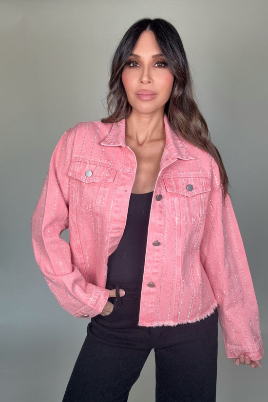 Pink Crystal Stripe Denim Jacket - Born To Glam Born To Glam