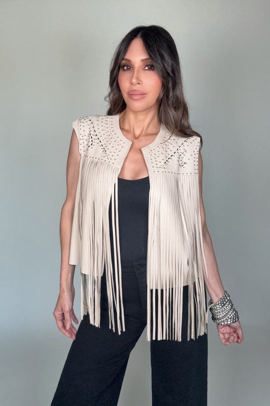 Beaded Yoke Faux Leather Fringe Vest - Born To Glam Born To Glam