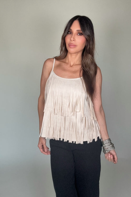 Cream Fringe Faux Suede Cami Top - Born To Glam Born To Glam