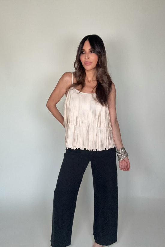 Cream Fringe Faux Suede Cami Top - Born To Glam Born To Glam