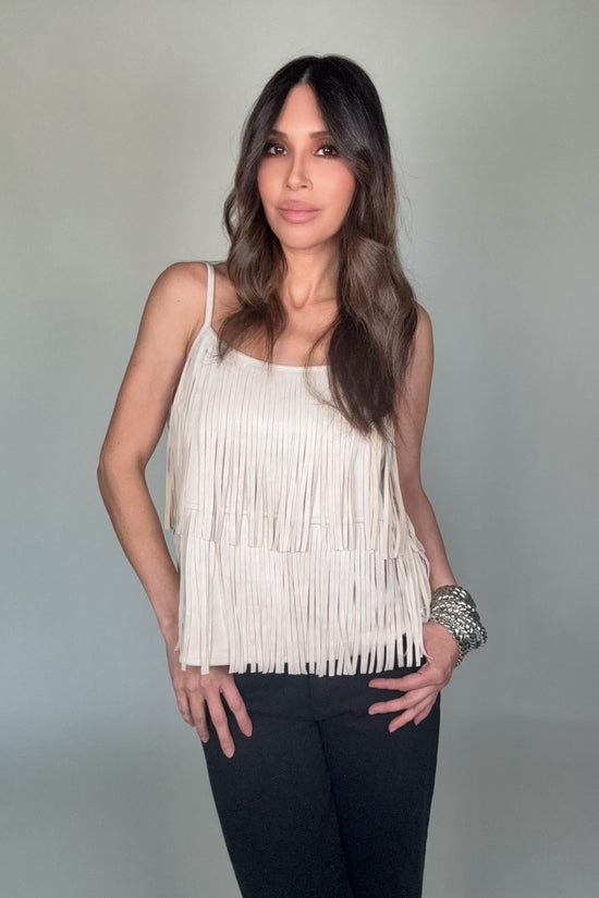 Cream Fringe Faux Suede Cami Top - Born To Glam Born To Glam