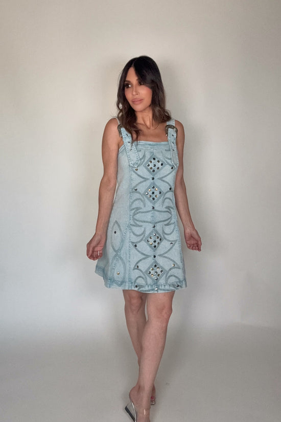 Studded Western Buckle Stretch Denim Dress - Born To Glam Born To Glam