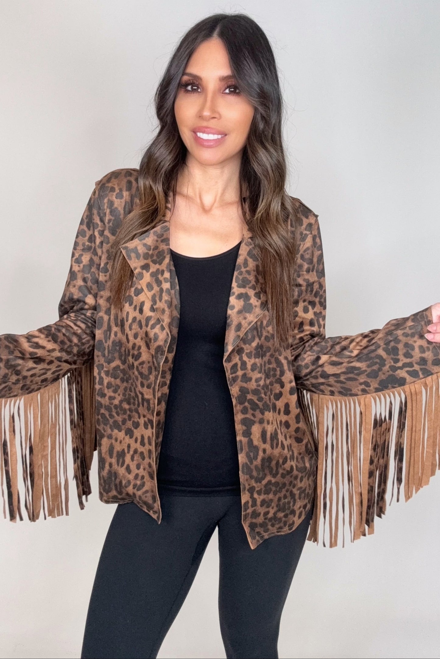Suede Brown Leopard Fringe Jacket - Born To Glam Born To Glam
