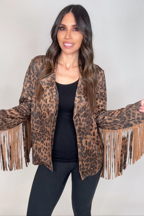 Suede Brown Leopard Fringe Jacket - Born To Glam Born To Glam