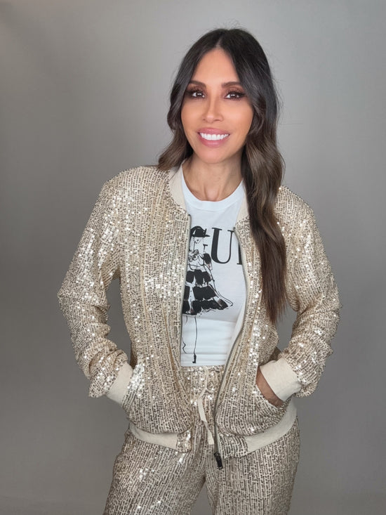 Gold Fashion Sequin Bomber Jacket - Born To Glam Born To Glam