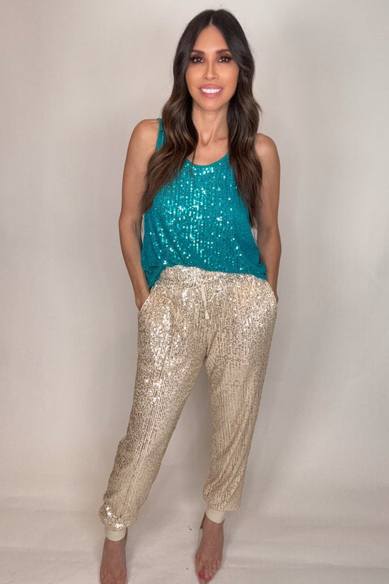 Peacock Blue Sequin Tank Top - Born To Glam Born To Glam