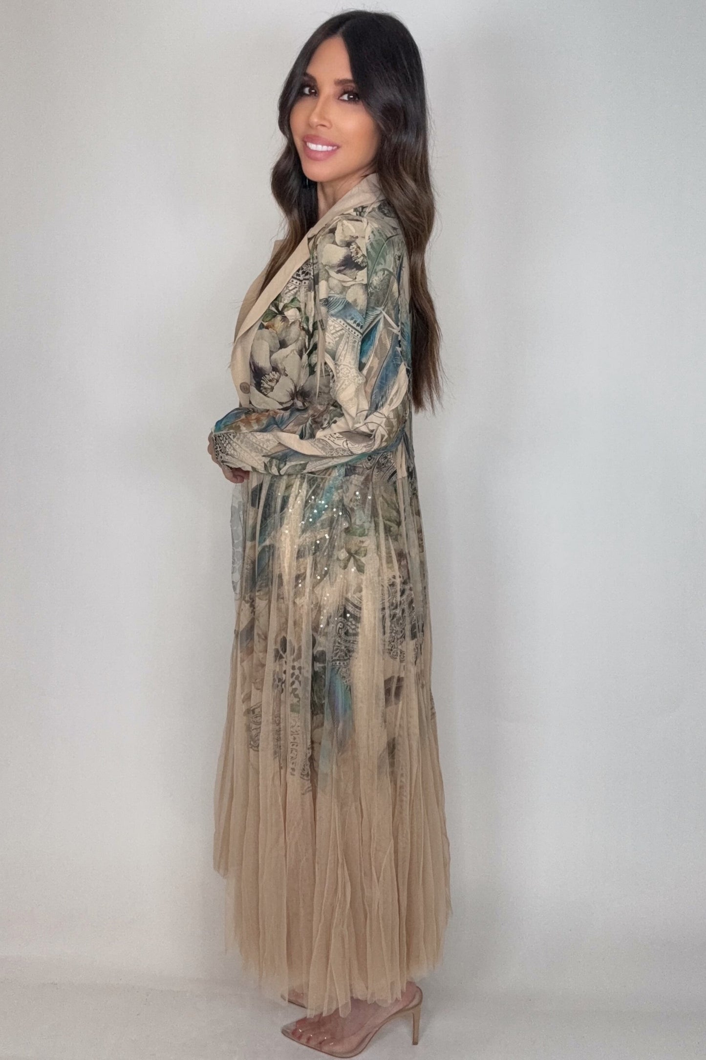 Turquoise Floral Cardigan Blazer - Born To Glam Born To Glam