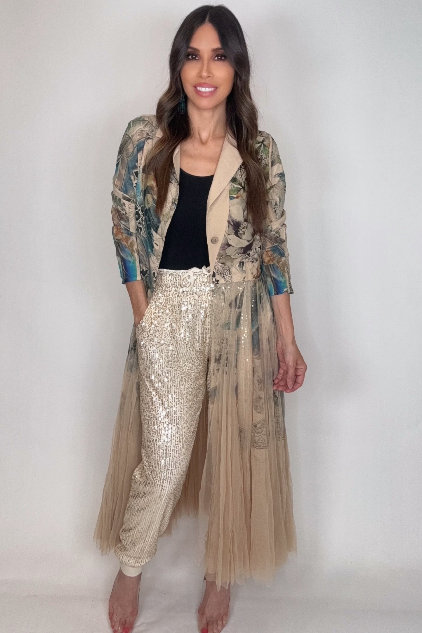 Turquoise Floral Cardigan Blazer - Born To Glam Born To Glam