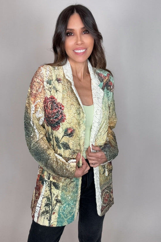 Burgundy Rose Sequin Embellished Lace Blazer Jacket - Born To Glam Born To Glam