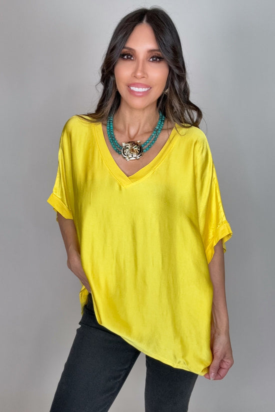 Yellow Dressy Satin Front Fluid Blouse - Born To Glam Born To Glam