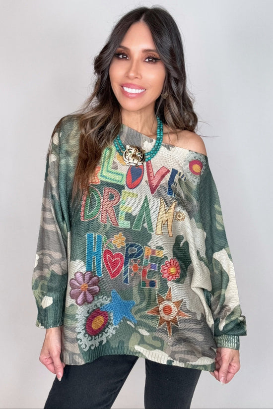 Camo Round Neck Knit Printed Sweater - Born To Glam Born To Glam