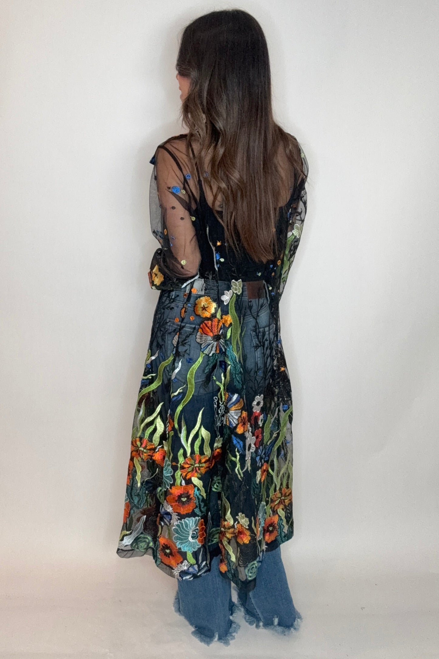 Long Black Embroidered Duster - Born To Glam Born To Glam