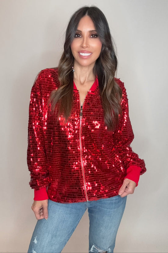 Red Sequin Bomber Jacket - Born To Glam Born To Glam