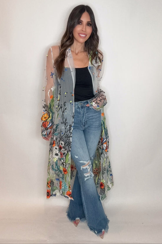 Long Floral Embroidered Duster - Born To Glam Born To Glam