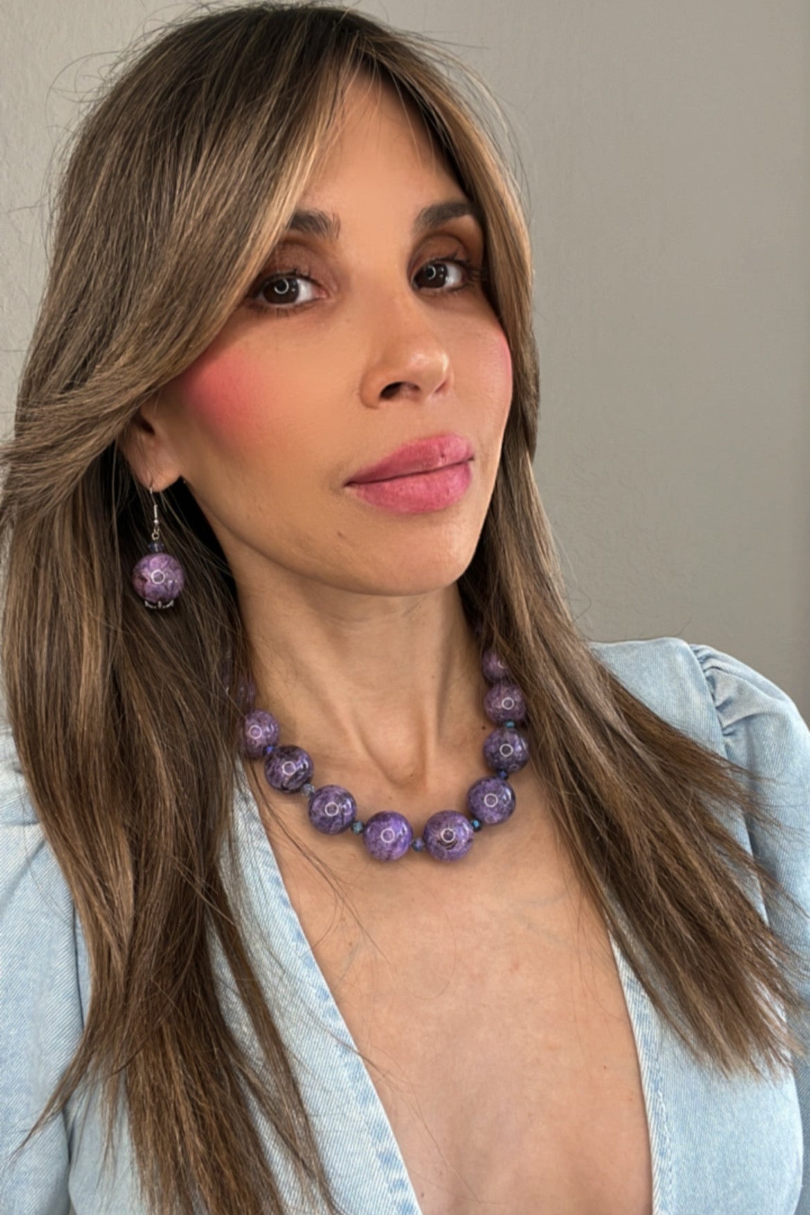 Purple Amethyst 20mm Gemstone Short Necklace - Born To Glam Born To Glam