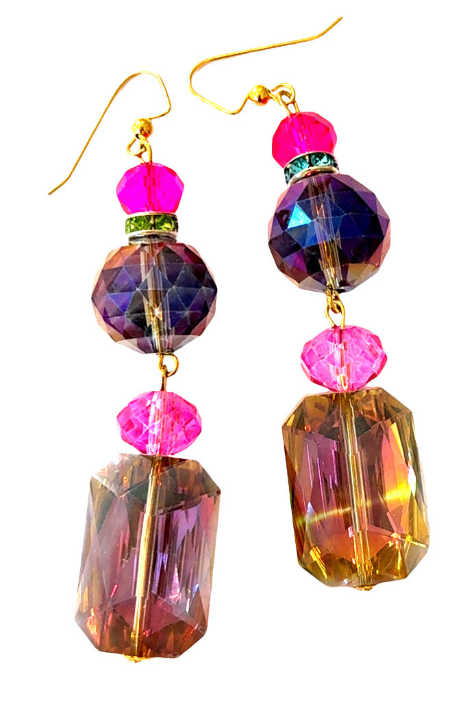Pink & Purple Crystal Tier Earring - Born To Glam Born To Glam