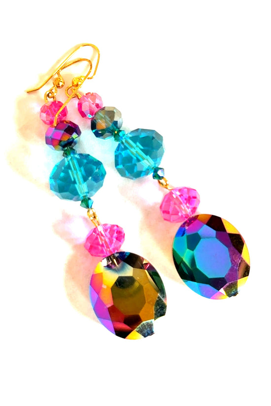 Turquoise & Pink Crystal Earring - Born To Glam Born To Glam