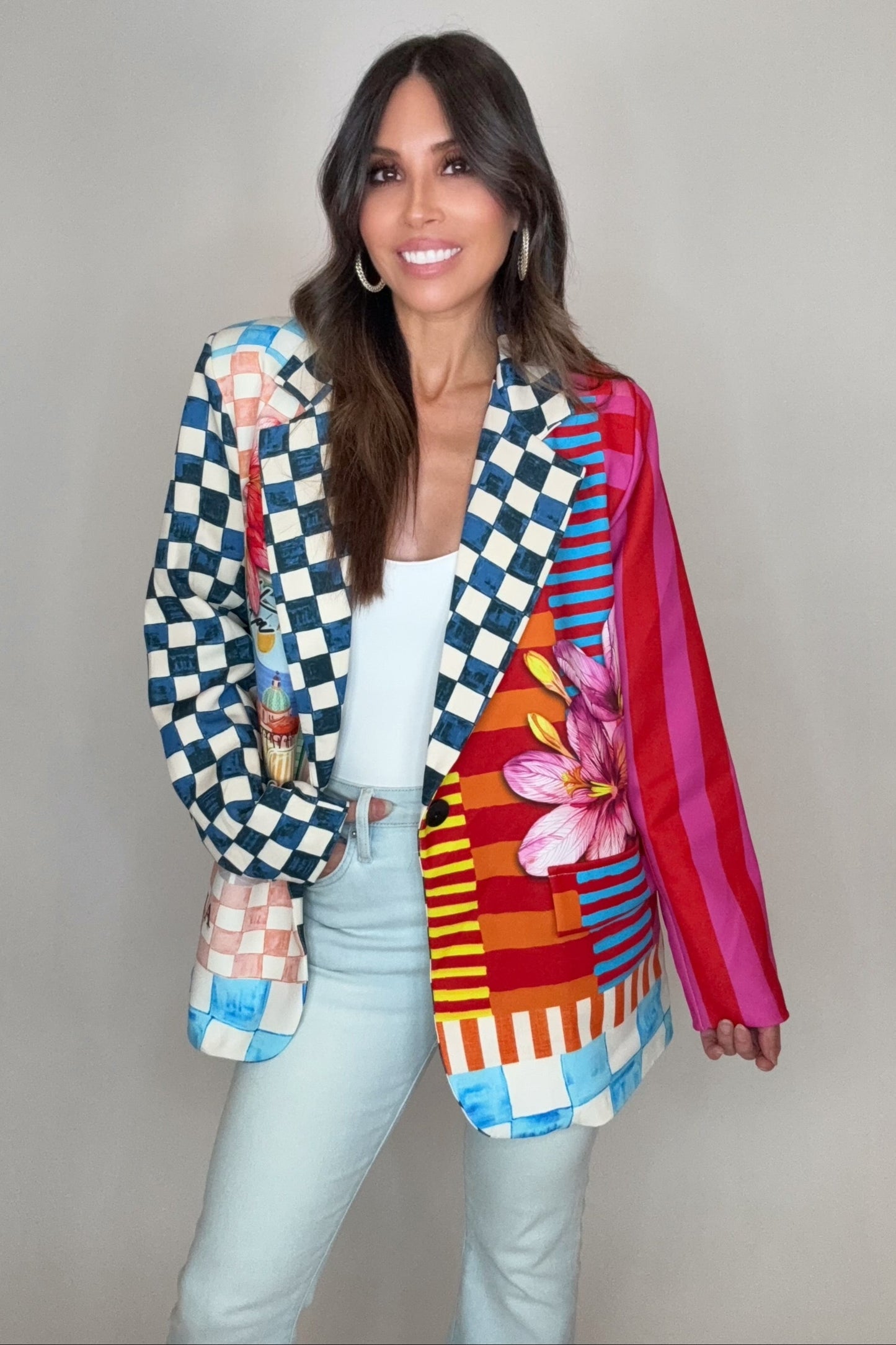 Italian Multi Floral Print Blazer - Born To Glam Born To Glam