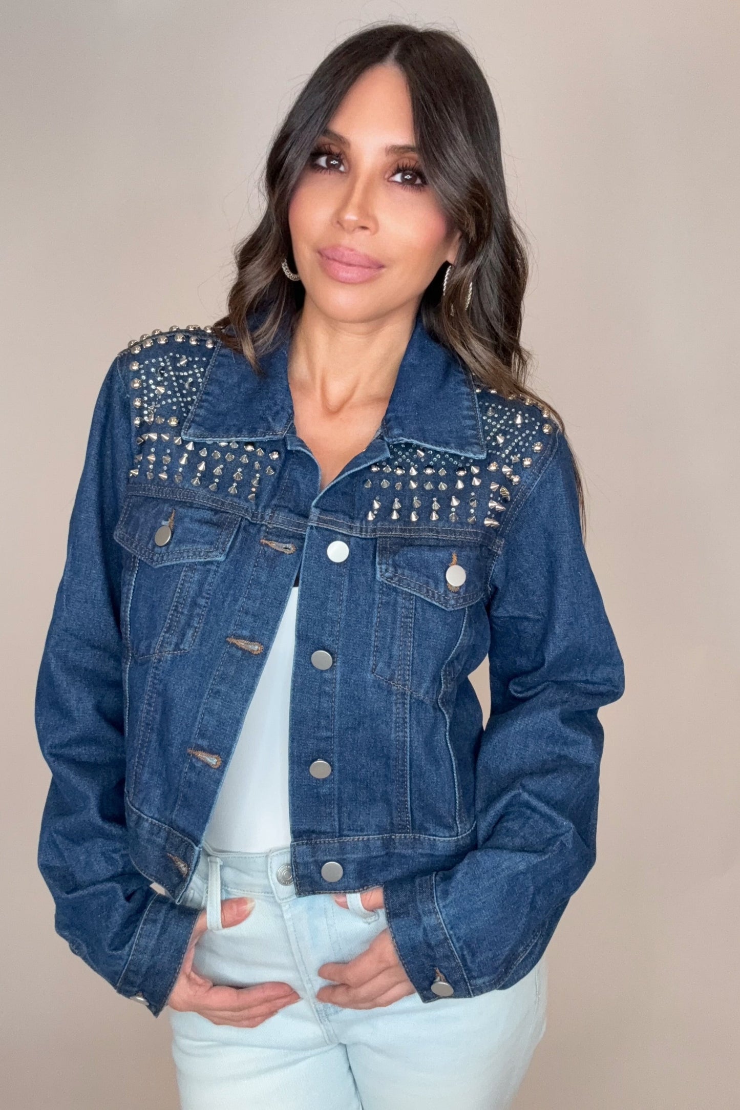 Embellished Dark Denim Jacket - Born To Glam Born To Glam